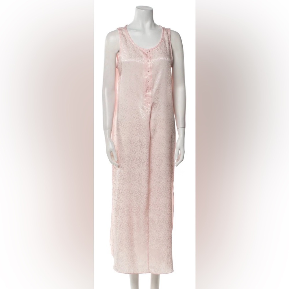 Vintage Christian Dior Lingerie Pink Satin Jacquard Slip Dress Nightgown ptp 20"